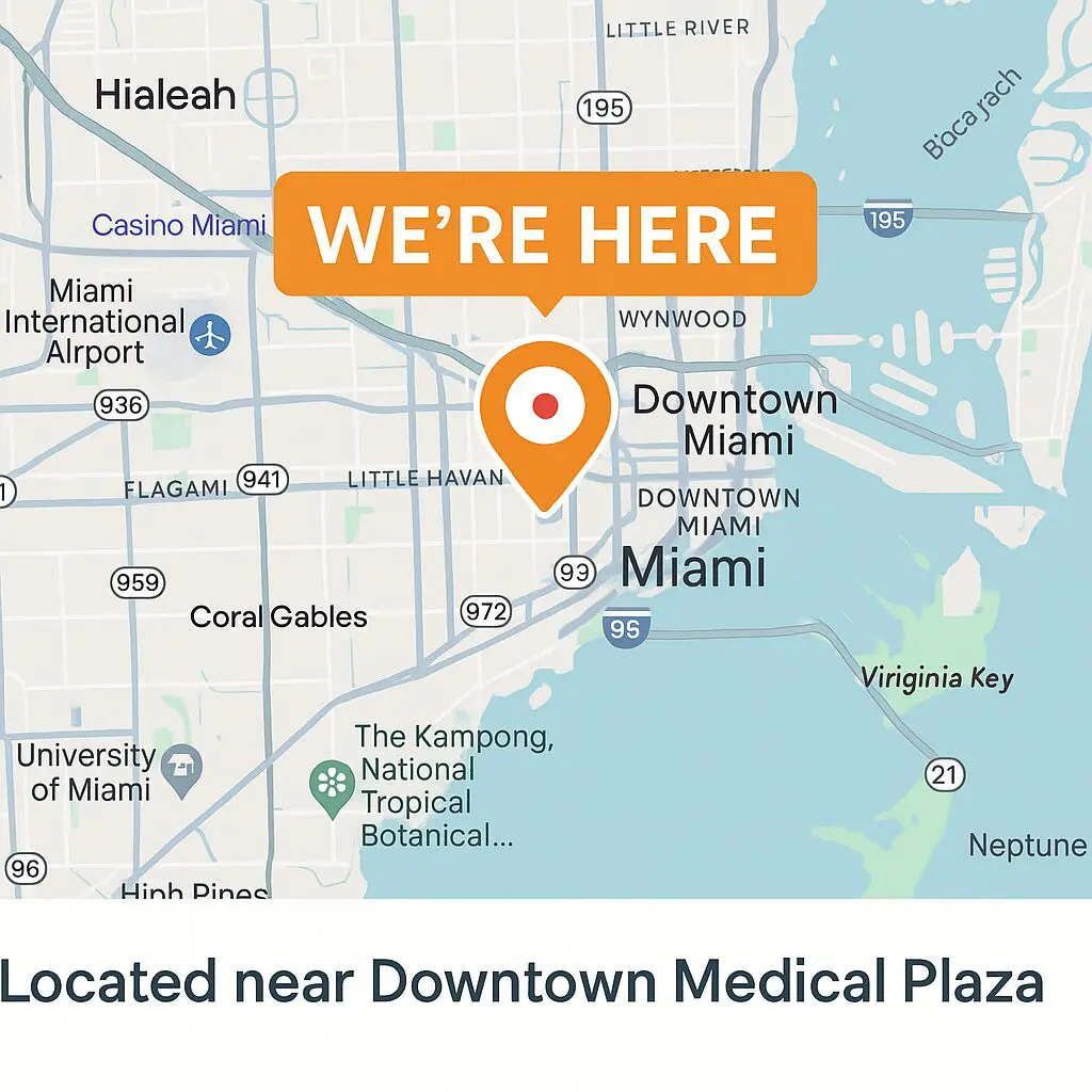 Map of South Florida showing we're located by Jackson memorial hospital.