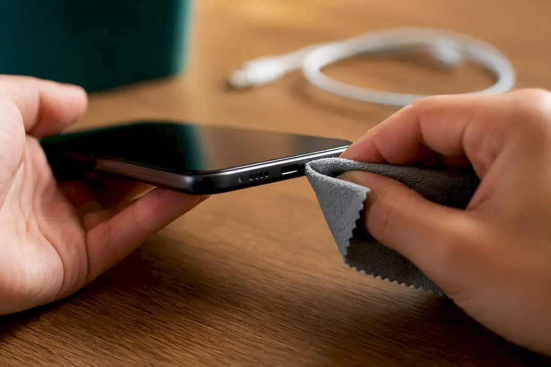 Microfiber cloth cleaning device charging port