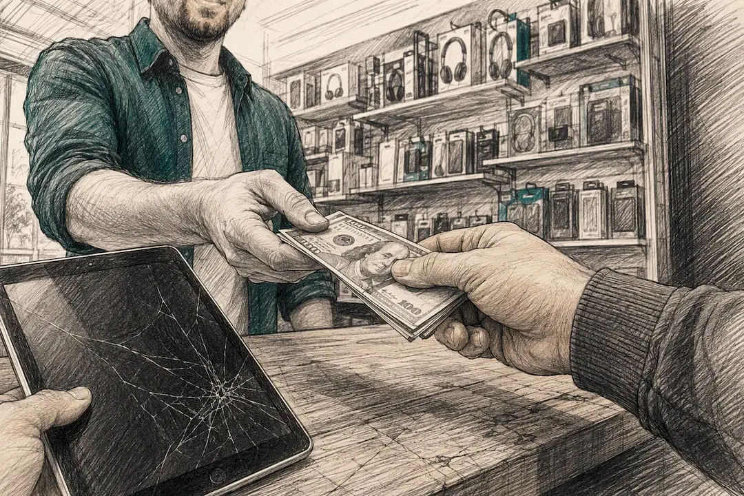 Cash payment and device inspection at local shop
