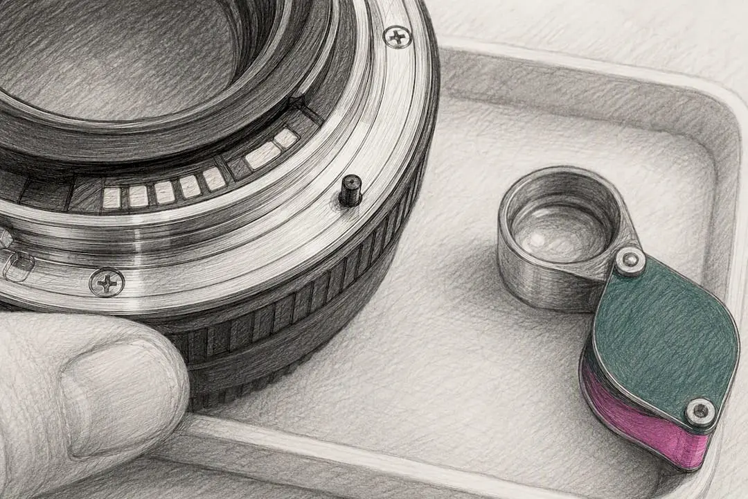 Close-up of lens mount identification pin