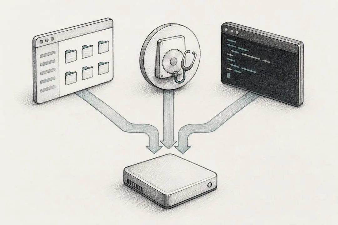 Three paths for checking computer storage