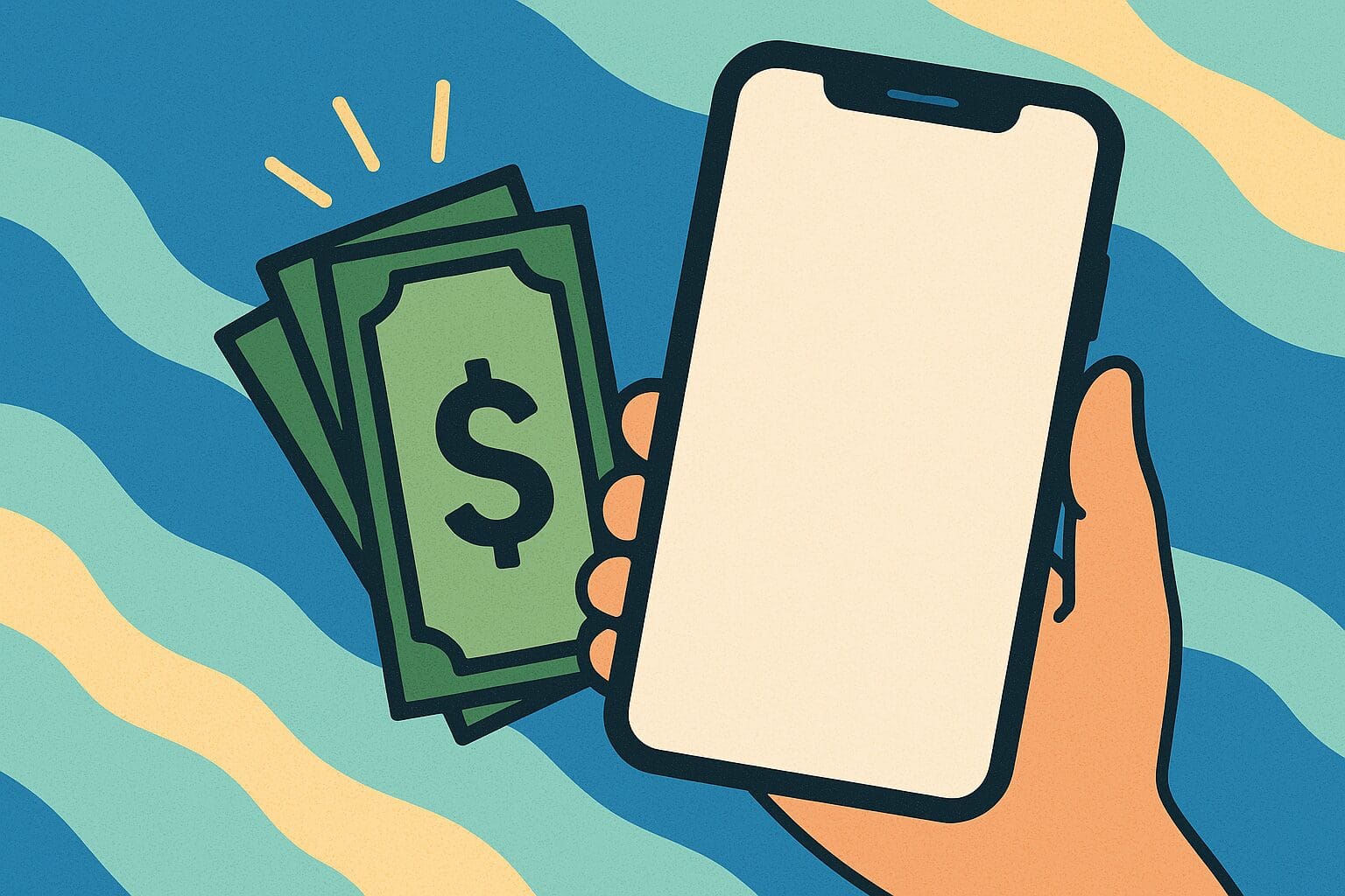 cell phone next to cash to signify the sell of a phone