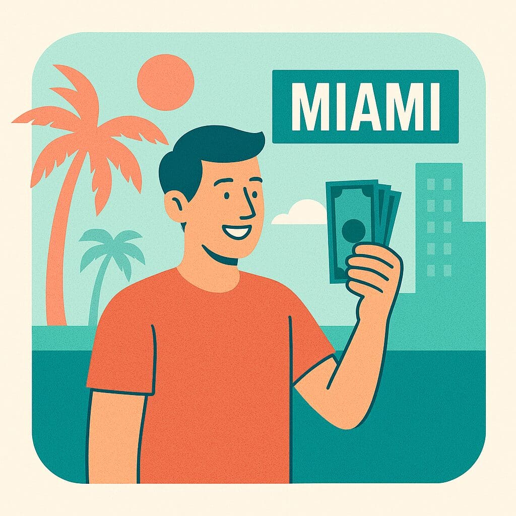 someone getting cash after bringing their device to we buy Electronics Miami