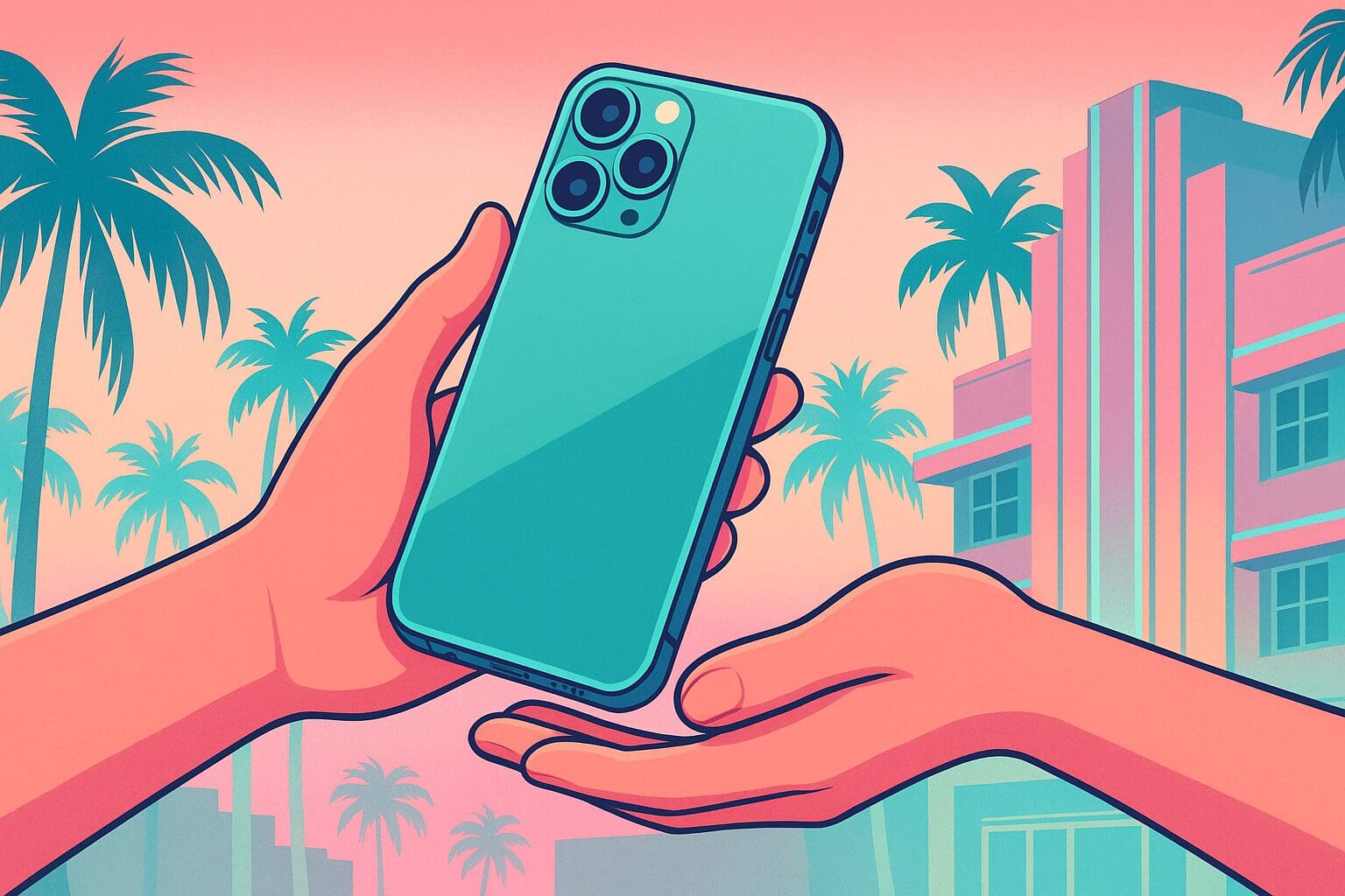 a handoff of an iPhone in miami