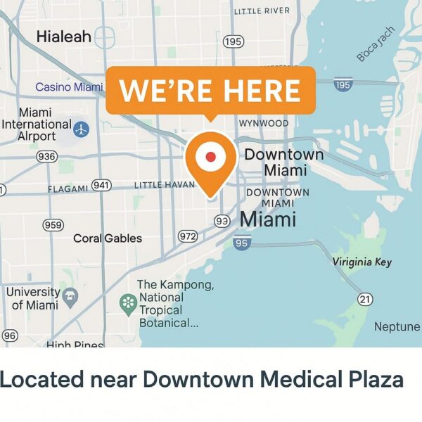 Map of South Florida showing we're located by Jackson memorial hospital.
